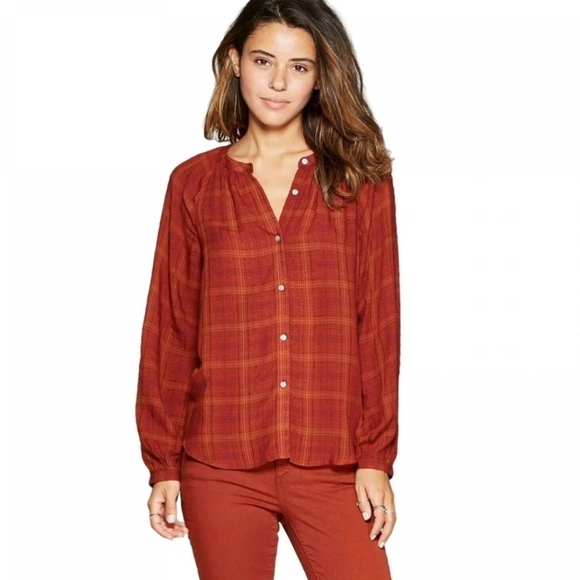 Universal Threads long Sleeves Plaid Crew Neck Casual Blouse size L NWT - Picture 1 of 12